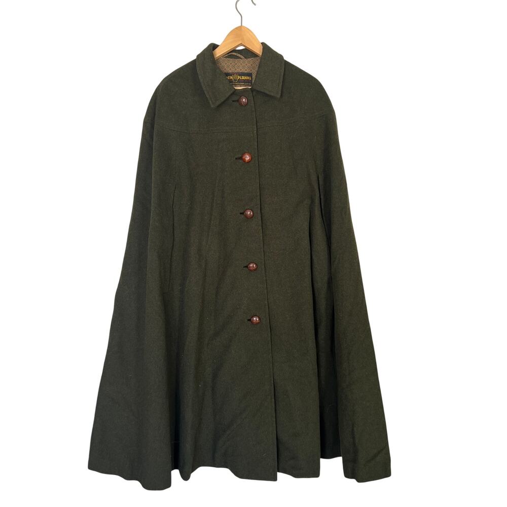 Women’s Vintage Loden Plankl Cape Green Wool Winter Coat Lined Austrian Buttons